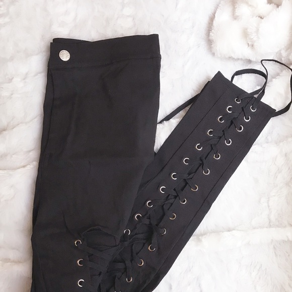 High Waist Lace Up Jean Leggings - Picture 2 of 7